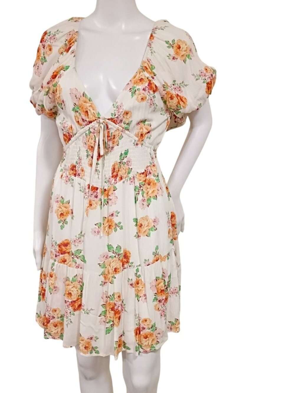 NWT Coco + Jaimeson Mini Dress Women's Bridal Blush Floral Design Lined Puff - Picture 3 of 14